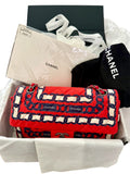 Chanel Red/Navy Quilted Chain Print Silk Bag Purse BRAND NEW