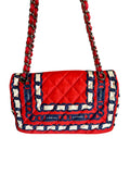 Chanel Red/Navy Quilted Chain Print Silk Bag Purse BRAND NEW