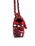 Chanel Red/Navy Quilted Chain Print Silk Bag Purse BRAND NEW