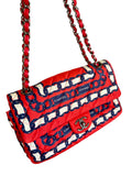 Chanel Red/Navy Quilted Chain Print Silk Bag Purse BRAND NEW