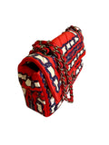 Chanel Red/Navy Quilted Chain Print Silk Bag Purse BRAND NEW