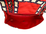 Chanel Red/Navy Quilted Chain Print Silk Bag Purse BRAND NEW