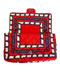 Chanel Red/Navy Quilted Chain Print Silk Bag Purse BRAND NEW