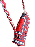 Chanel Red/Navy Quilted Chain Print Silk Bag Purse BRAND NEW