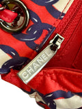 Chanel Red/Navy Quilted Chain Print Silk Bag Purse BRAND NEW