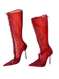 LeSilla Red Mesh Leather Laced Boots Sz 39