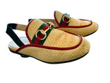 Gucci Canvas Princeton Horsebit Web Mules Unisex Sz 27