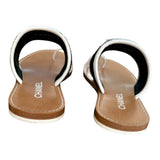 Chanel Raffia Black /White CC Logo Toe Ring Sandals Sz 38