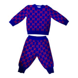 Gucci Blue Red Logo Sweater / Jogger Wool Set Sz 6/9 Months