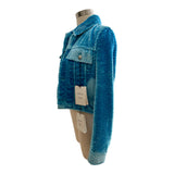 Bottega Veneta Blue Cropped Slim Fit Chenille Twill Trucker Jacket Sz 38