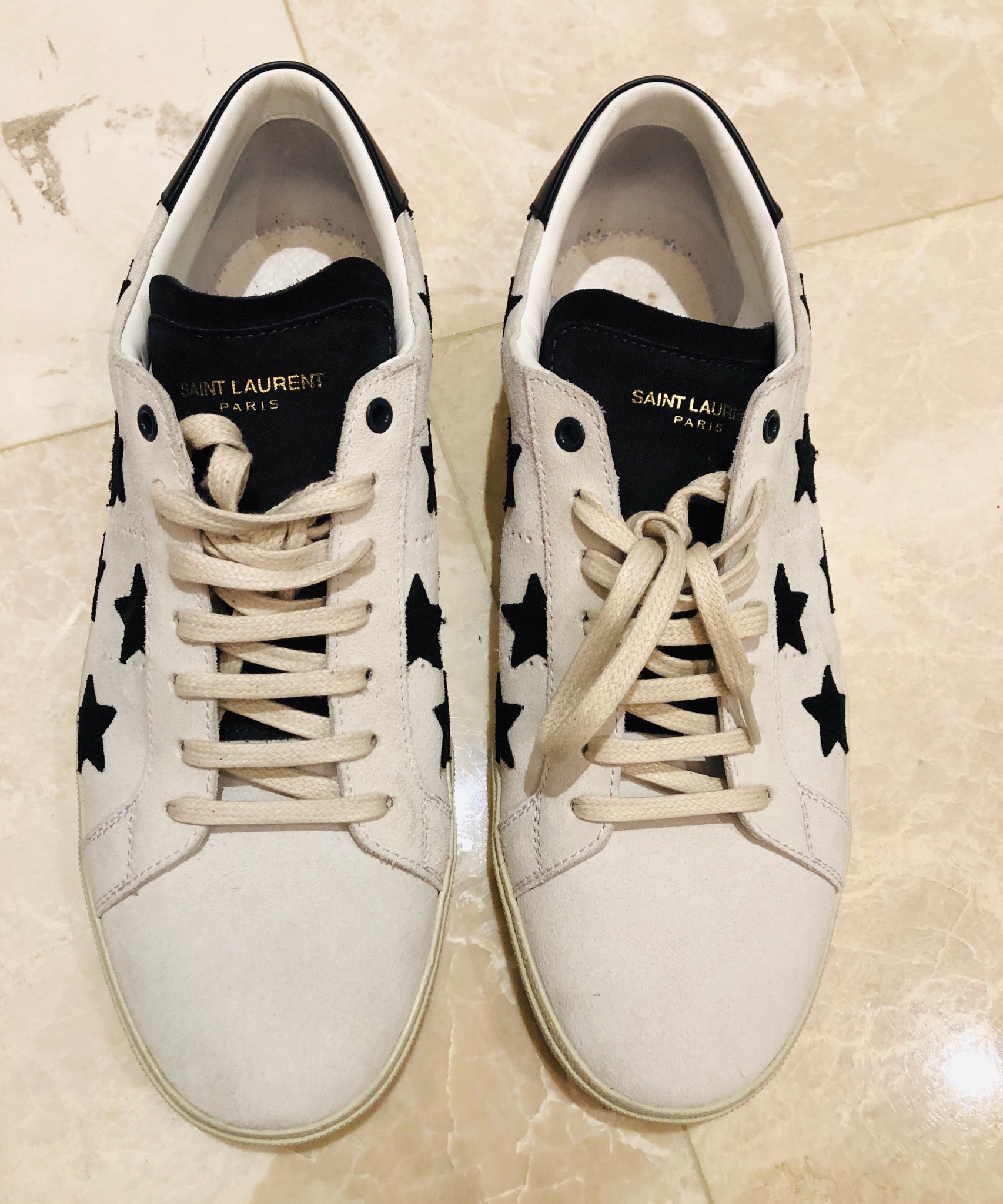 Saint Laurent Star Embroidered Leather Sneakers Sz 46