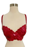 Designer Red Latex Sequin Couture 3 Piece Set Bra, Hat & Shorts Sz Sm