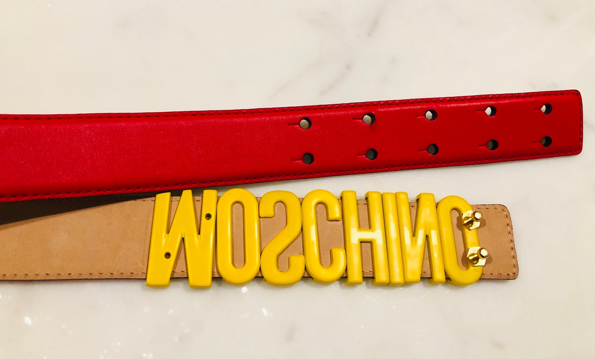 Moschino Fast Food Leather Logo Belt Sz 38 – Wopsters Closet