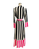 Designer Striped Silk Long Robe Cover Up Kimono Sz XS