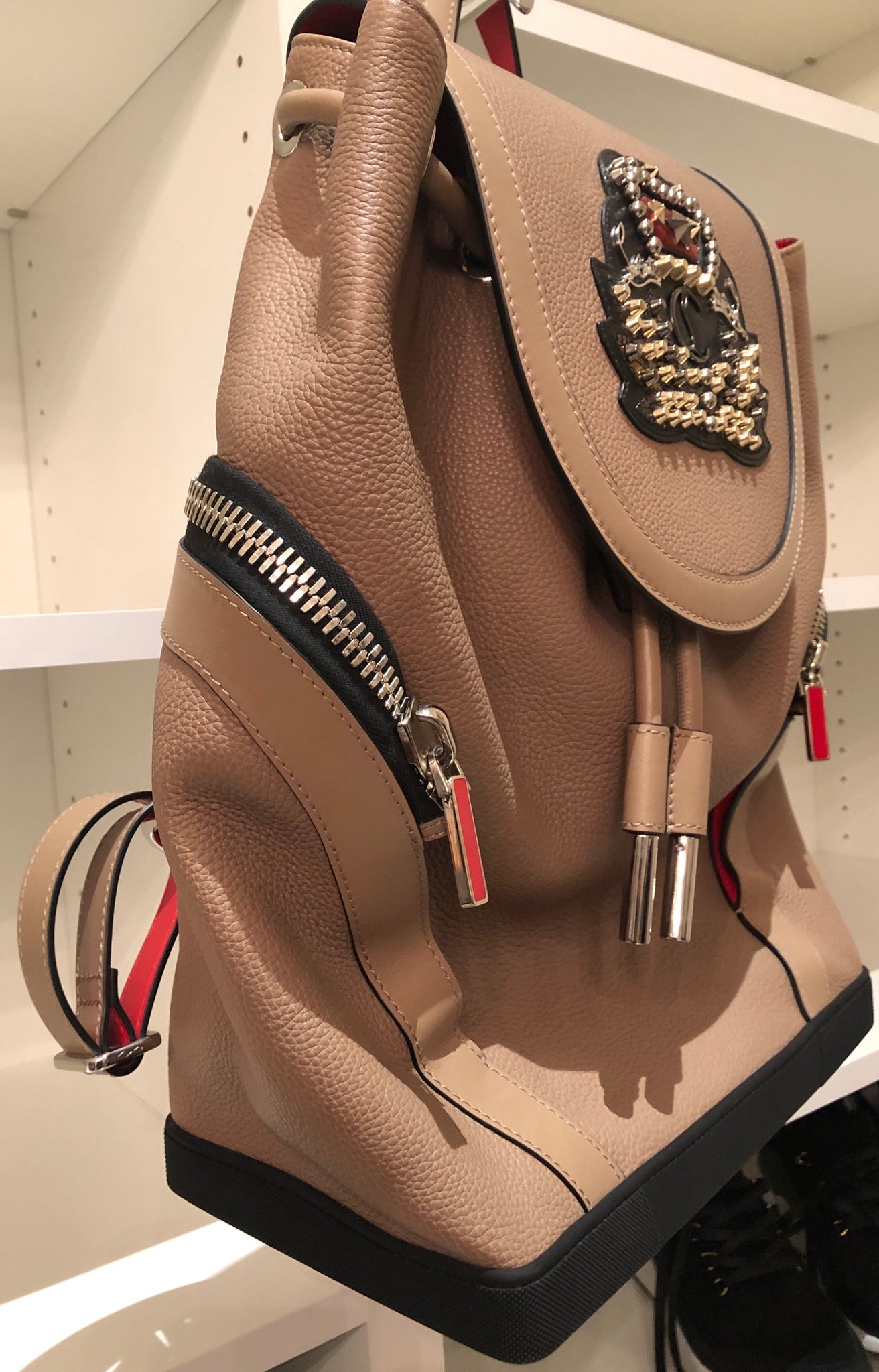 Christian Louboutin Explorafunk Studded Taupe Leather Backpack – Wopsters Closet