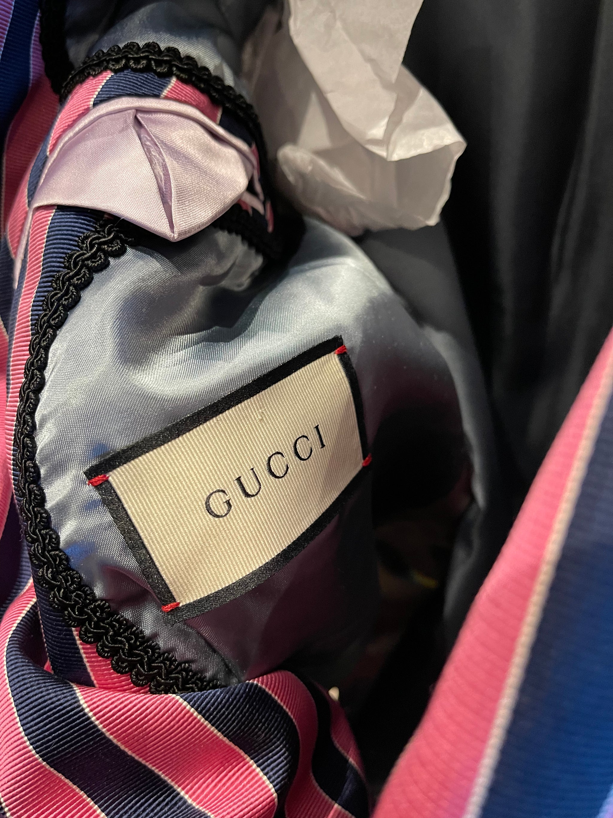 Gucci Pink Black Striped Crystal Embellished Dragon Jacket