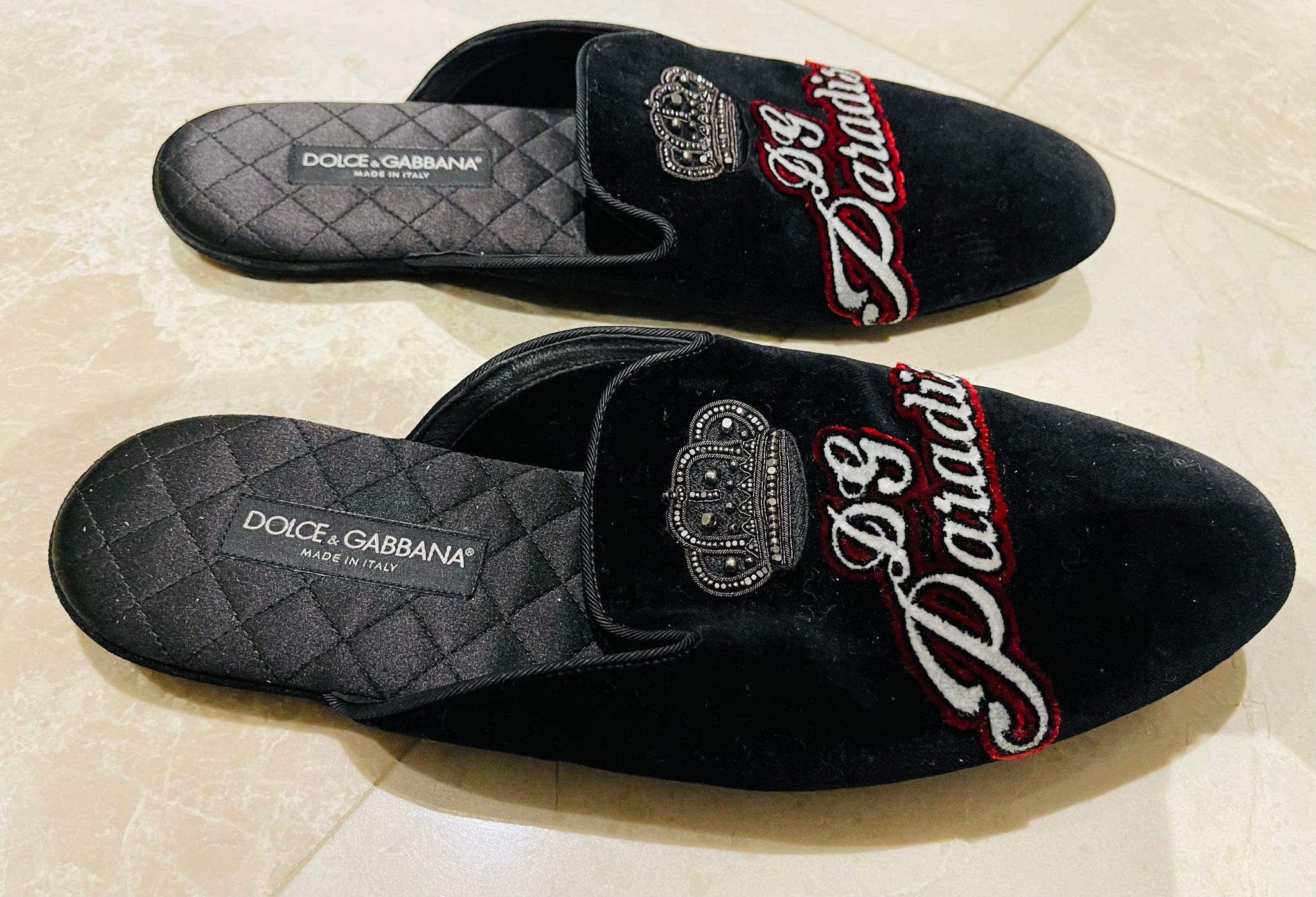 Dolce & Gabbana DG Paradise Velvet Slip on Sz 12 – Wopsters