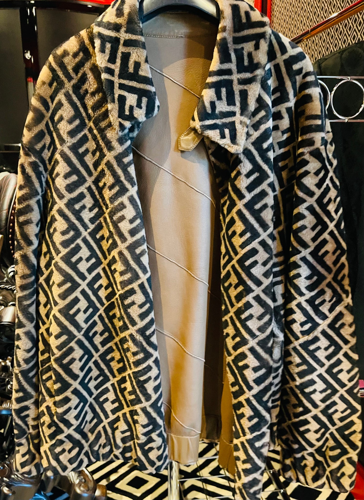 Fendi Reversible Grey & Black Shearling FF Jacket