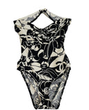 Chanel Navy Floral COCO Beach Swimsuit SZ 38