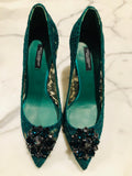 Dolce and Gabbana Belluci Green Lace Pumps Sz 38