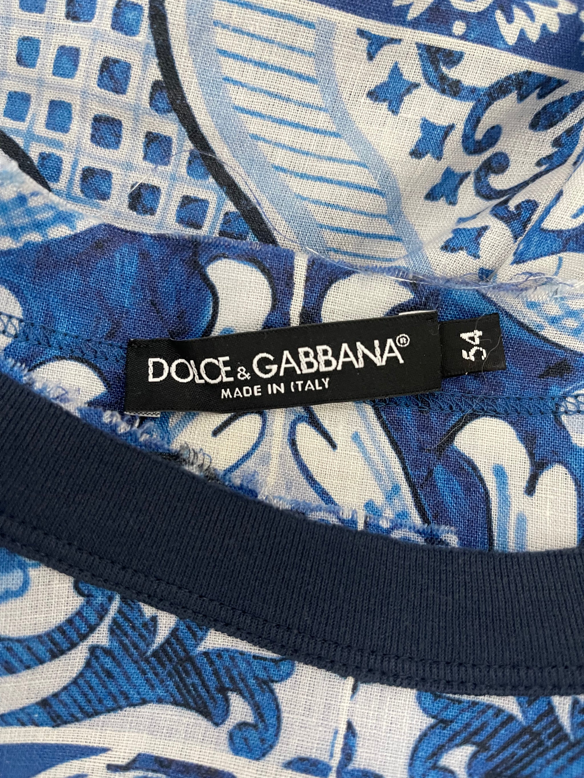 Dolce & Gabbana Linen Blue Majolica Print Shirt Sz 54 – Wopsters