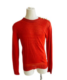 Balmain Orange Button Shoulder Sweater Sz L