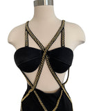 Lieblein Design Mode Vintage Gold Beaded Cut Out Dress SZ med
