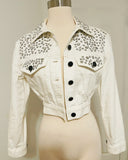 Alice & Olivia White Denim Crop Crystal Embellished Jacket Sz XS