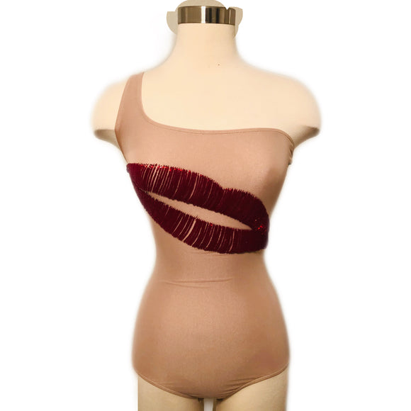 Andrea Degreas One Shoulder Beaded Lip Bathing Suit / Bodysuit Sz XS
