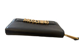 Moschino Black Pebbled Leather Zip-Around Wallet