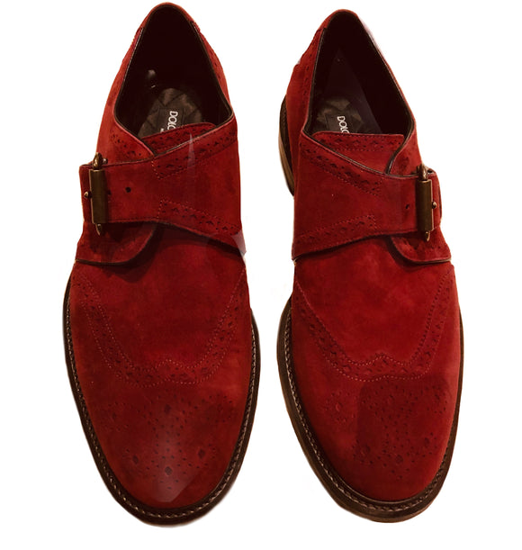 Dolce & Gabbana Suede Dark Red Buckle Shoes Sz 12