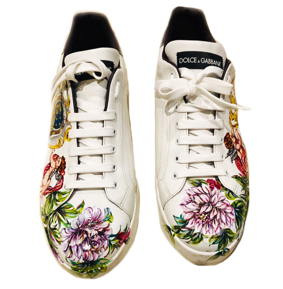 Dolce & Gabbana White Floral Sneakers Sz 12 â Wopsters Closet