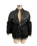 MANGANO Black Leather Fur Jacket Sz 40