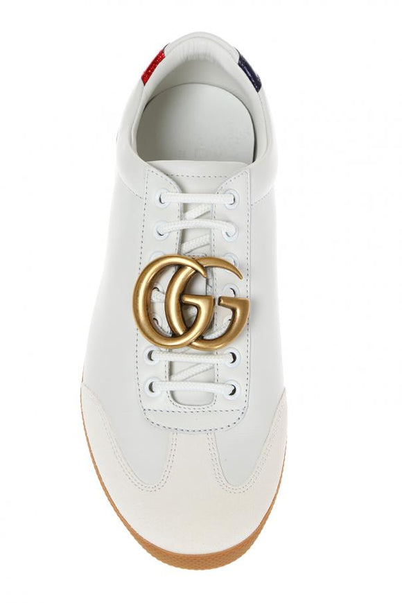 Gucci Metal GG logo White Leather Sneakers Sz 12
