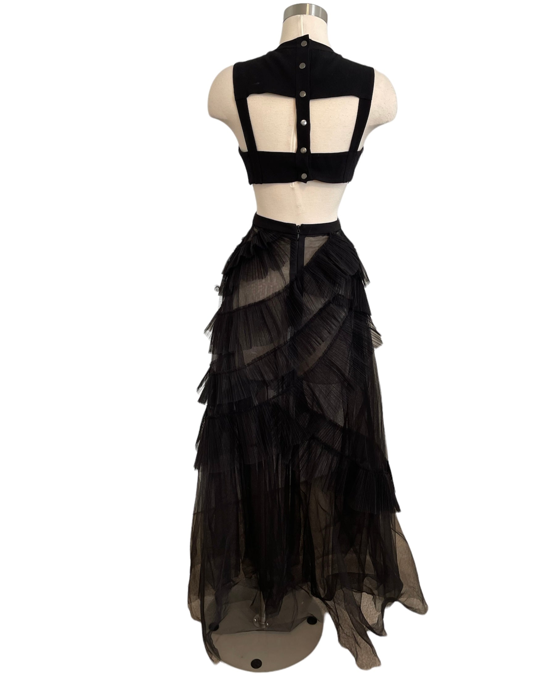 むーんfrankygrowBEAR CUT JQ GOWN BLACK BCBG Max Azria Black Tulle Ruffle Gown Dress Sz Sm