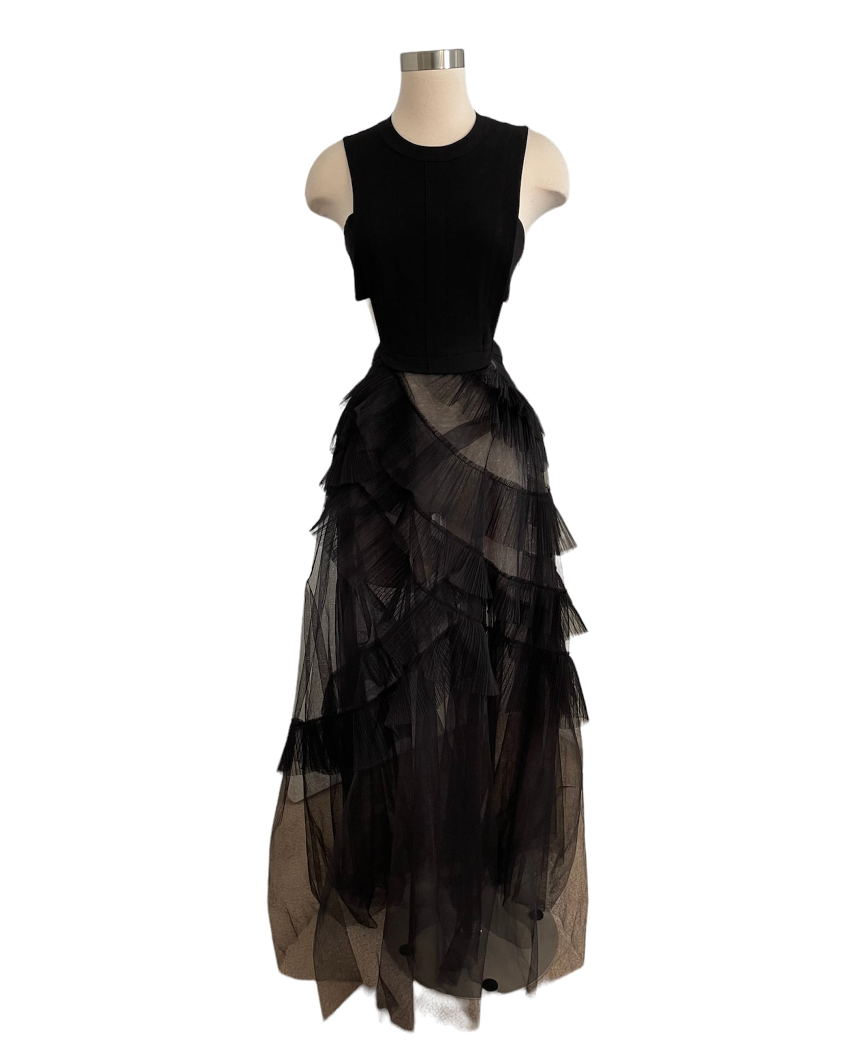 BCBG Max Azria Black Tulle Ruffle Gown Dress Sz Sm Wopsters Closet BCBG Max Azria Black Tulle Ruffle Gown Dress Sz Sm Wopsters Closet