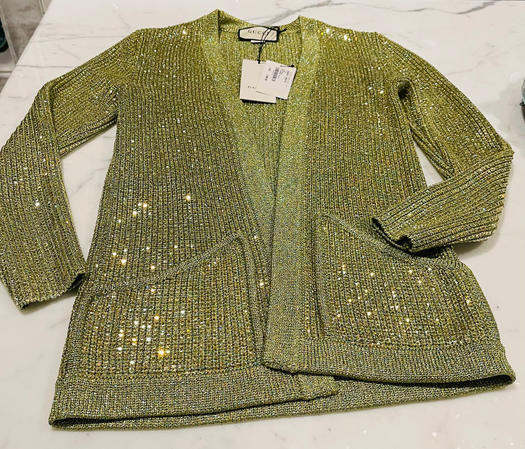 GUCCI スワロフスキー カーディガン クリスタル Fine wool GG crystal cardigan in black | GUCCI® US