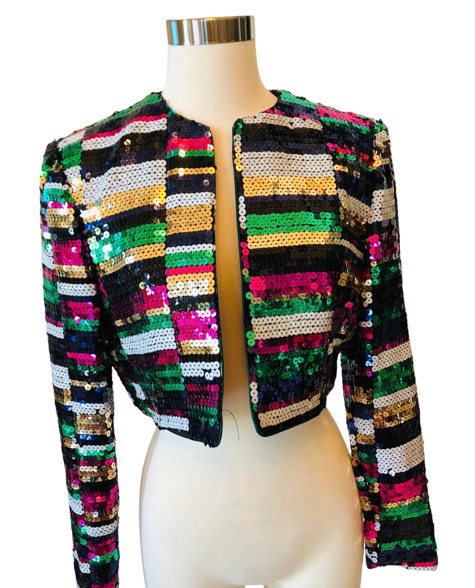 AJ BARI Vintage Sequin Multicolored Crop Jacket Sz 6