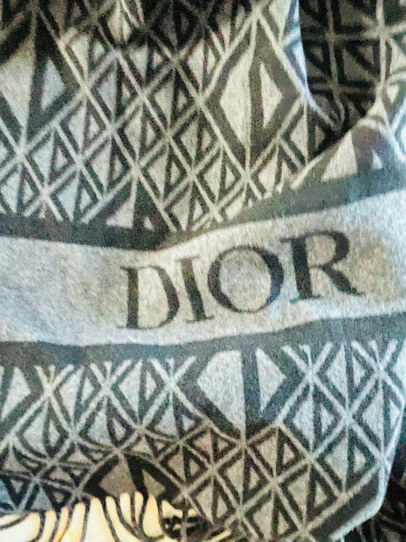 Christian Dior Logo Long Gray Scarf