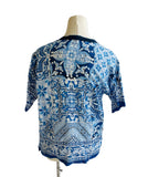 Dolce & Gabbana Linen Blue Majolica Print Shirt Sz 54