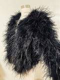 Julia and Stella Black Ostrich Feather Cropped Jacket Sz Sm