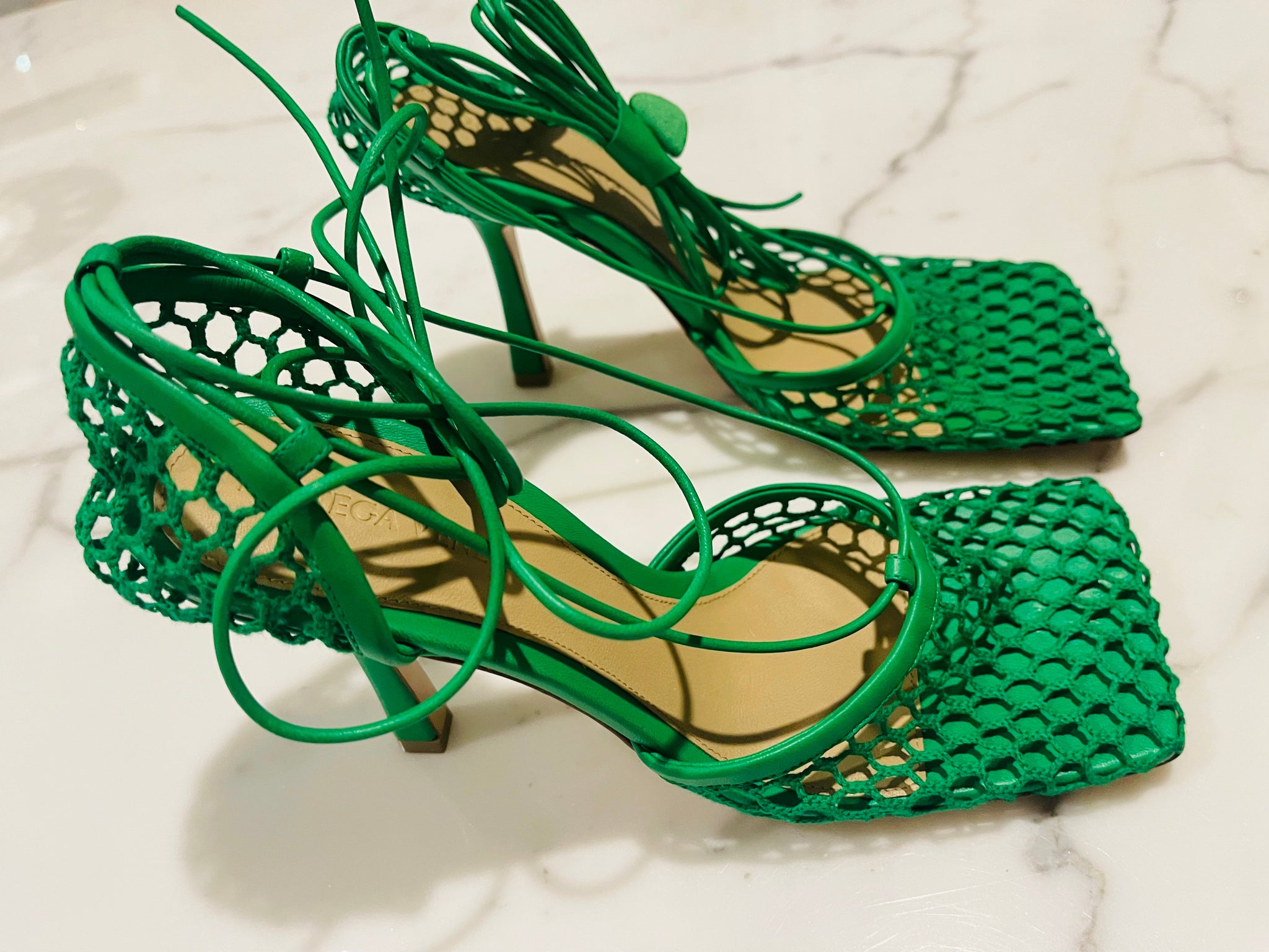 パンプス BOTTEGA VENETA Women Sandals 708882V28N0 4615 GREEN Bottega Veneta Stretch Ankle Tie Sandals Green Mesh