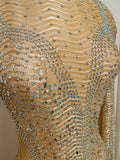 Charbel Zoe Nude Crystal Custom Couture Mini Dress Sz Sm