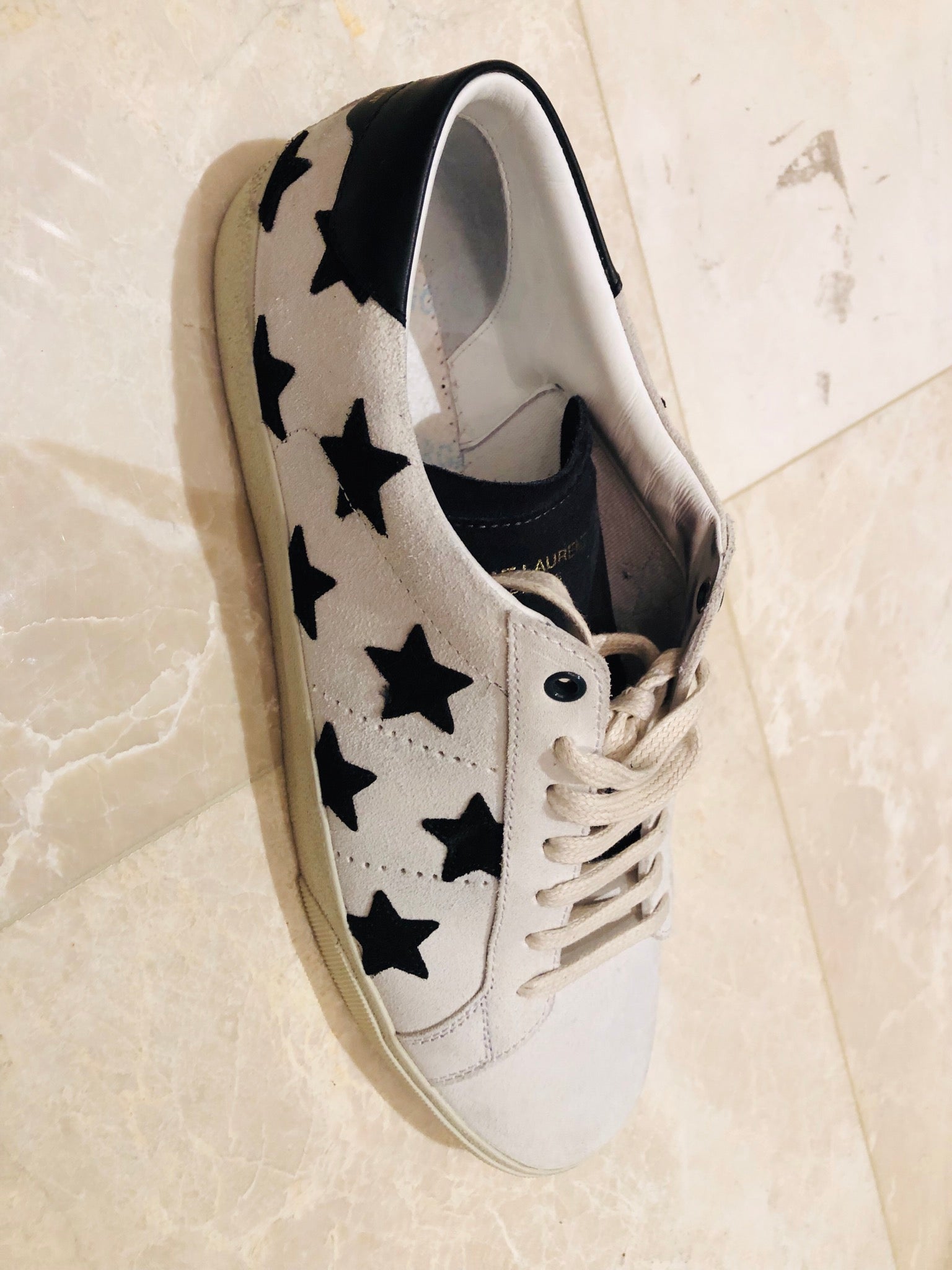 Saint Laurent Star Embroidered Leather Sneakers Sz 46