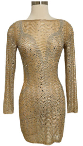 Charbel Zoe Nude Crystal Custom Couture Mini Dress Sz Sm