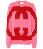 Gucci Pink & Red Interlocking G Sweater Sz Sm