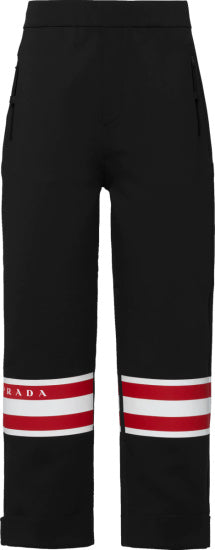 Prada Black Logo-Stripe Shell Pants Sz XL