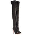 GIANVITO ROSSI Marie Black Lace-up Satin Thigh-High Stiletto Boots Sz 39